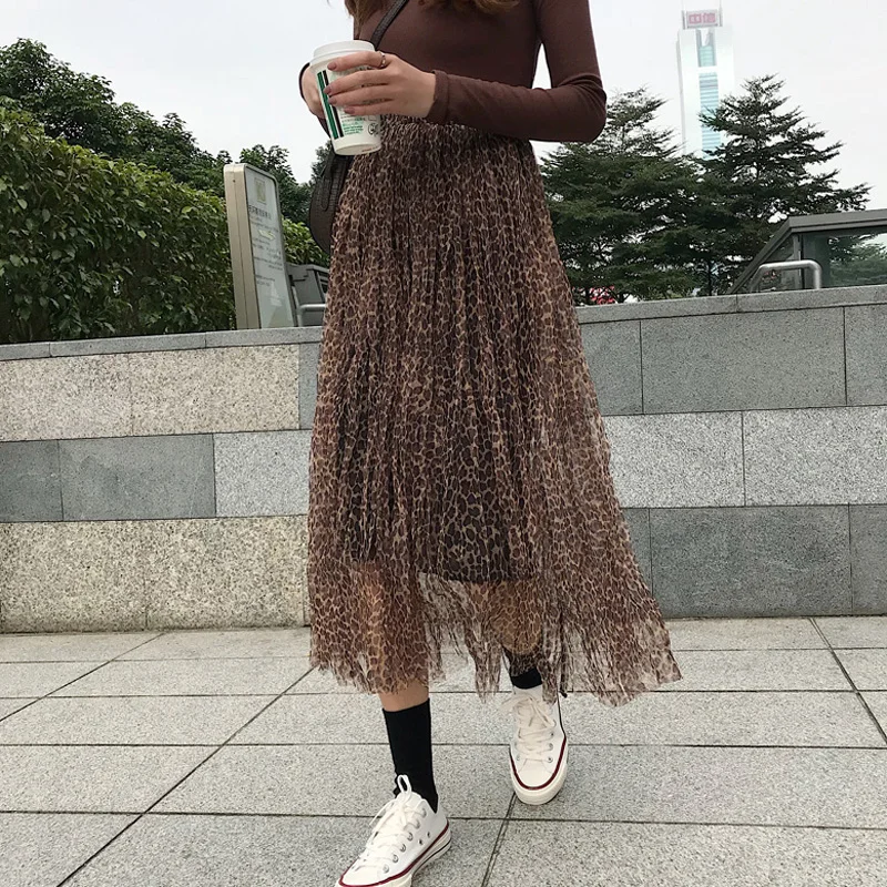 Harajuku хаки Тюль эластичный пояс для женщин юбки лето 2019 Новый животных