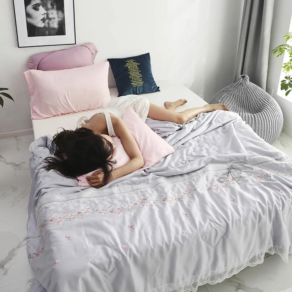 2019 серый Корея Цветочные Кружева Кондиционер вышивка одеяло тонкие летние