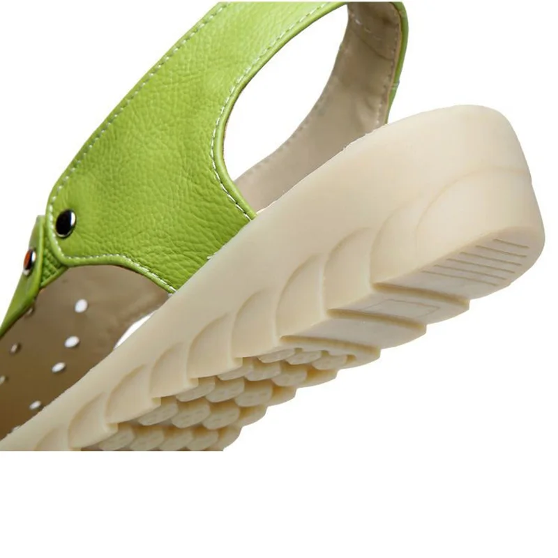 Женские босоножки из натуральной воловьей кожи на плоской подошве|sandals summer|women