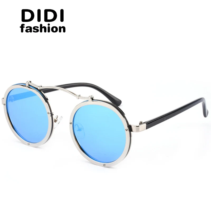 DIDI круглые солнцезащитные очки в стиле стимпанк для женщин и мужчин плоская