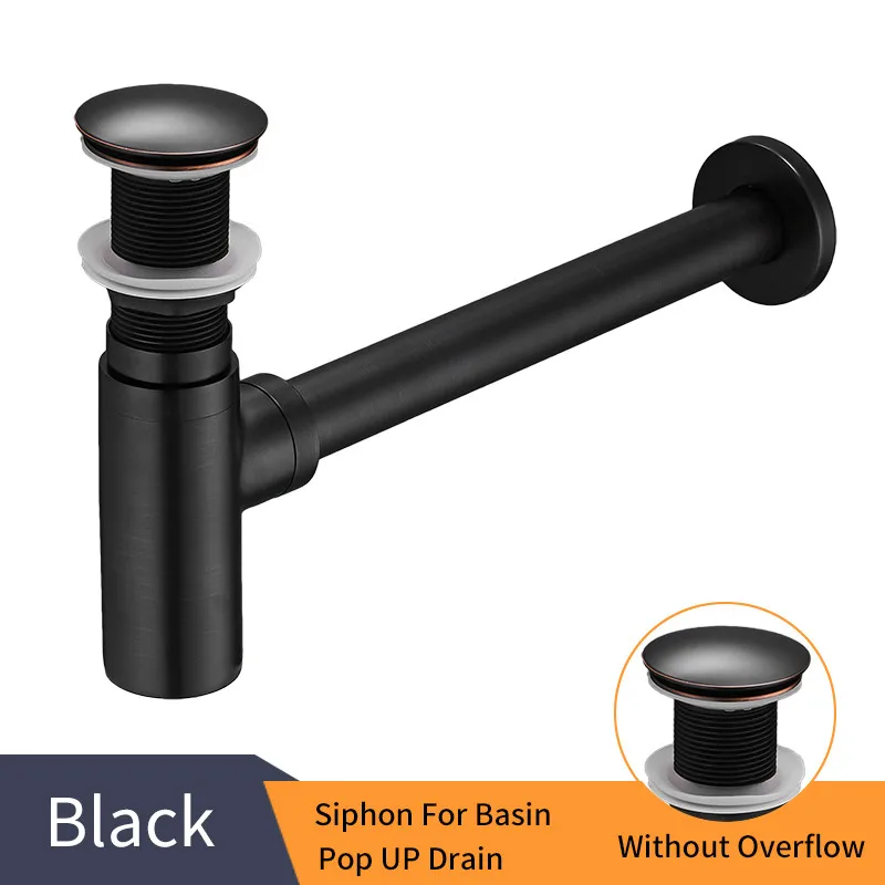 Black C Роскошные Бутылки Ловушка Латунь Круглый сифон масло втирают Бронзовый черный P-TRAP ванная комната туалетный труба РАКОВИНЫ отходов с всплывающие сливной WF-6920 - Цвет: Black C