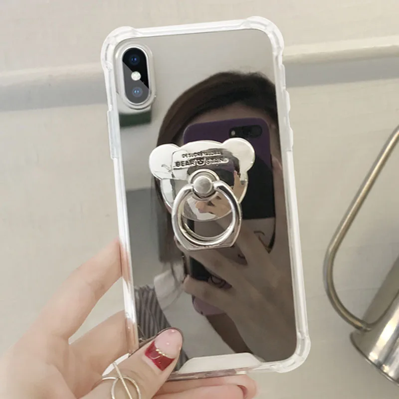 Luxury Mirror Phone Case For iphone 7 8 6 s plus Cute Bear Ring Stand Holder Soft TPU Cover for X 10 XS MAX XR 11 Pro Max |