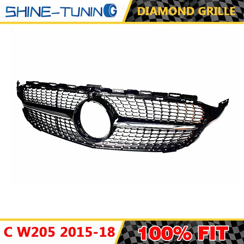 Передняя Алмазная решетка подходит для mercedes C Class w205 c63 решетка+ C450 C250 C180 C200 C220 без центрального логотипа