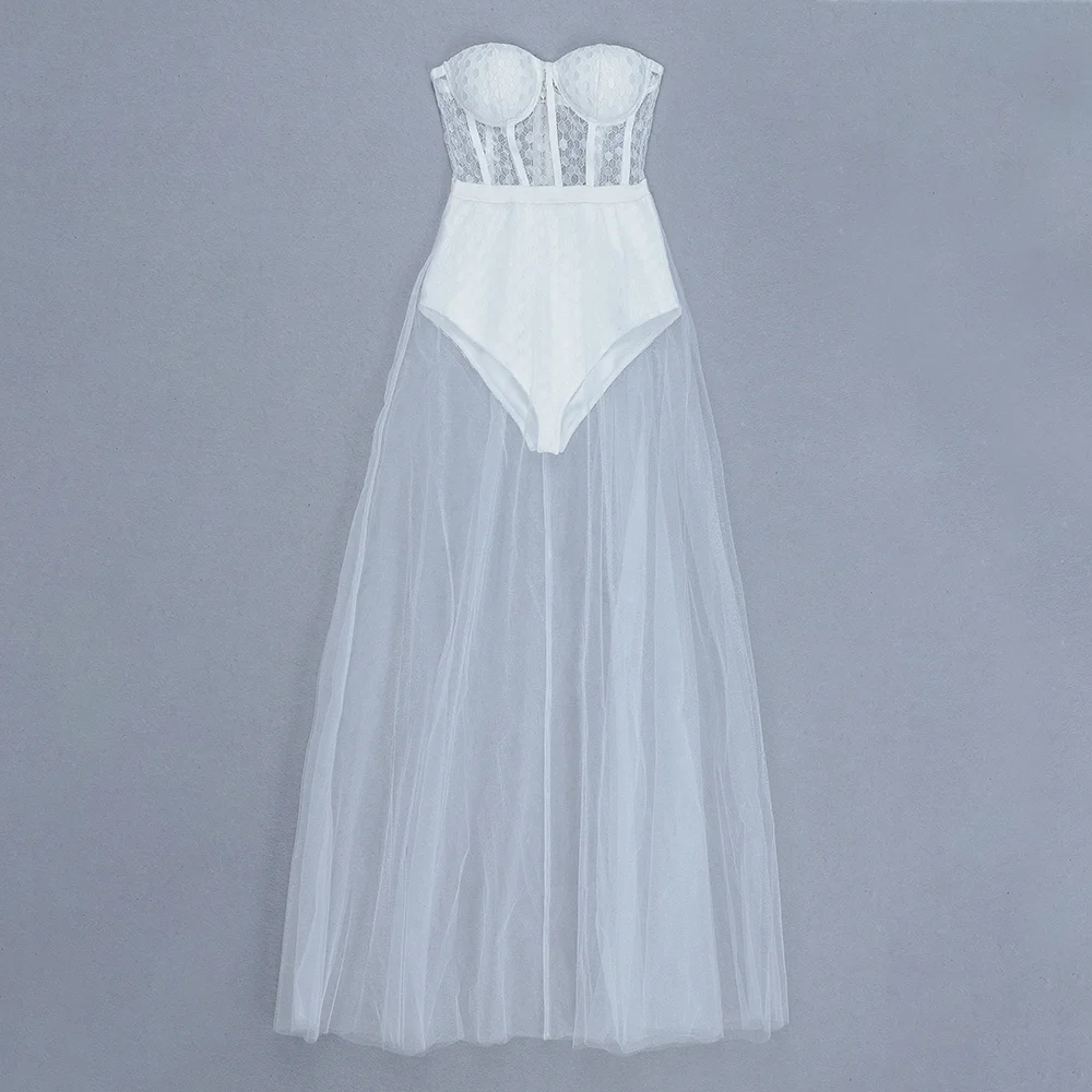 2019 new Summer Mesh white Women Strapless Sexy Maxi dress Celebrity Vestidos Bodycon bandage Dresses | Женская одежда