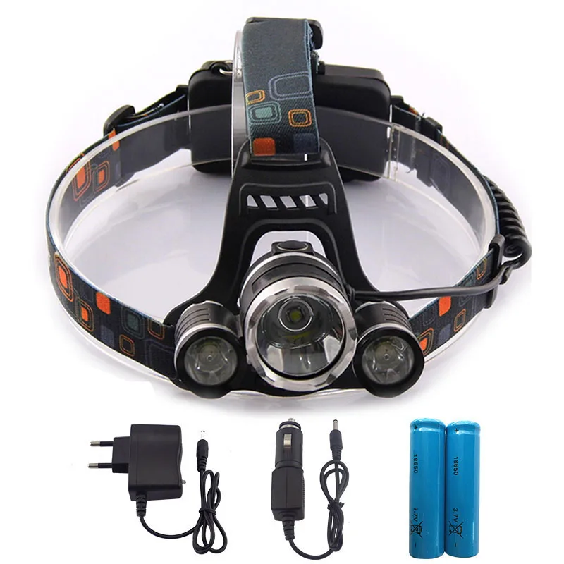 

XM-L XML T6 LED Headlight 5000Lm Rechargeable LED Headlamp T6 Flashlight Head lamp Torch with AC Car Charger 18650 Battery