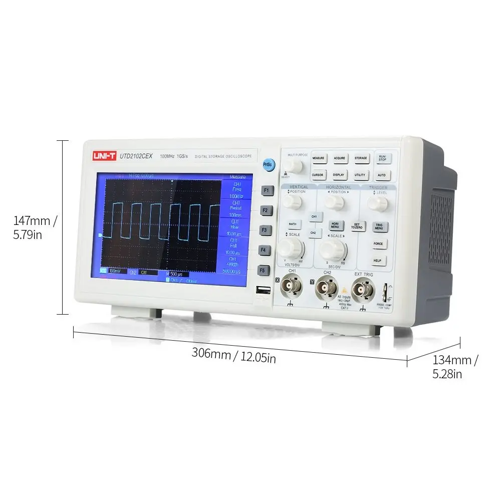 UTD2102CEX Осциллограф USB OTG интерфейс осциллометр 2CH 100 МГц 1GS/s Цифровые запоминающие осциллографы 7 дюймов TFT ЖК-дисплей