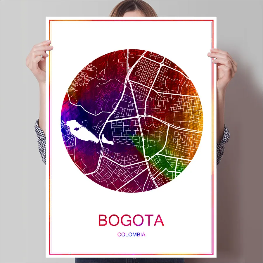 BOGOTA Colombia известный карта городов мира Печать плаката печать на Бумага или холст