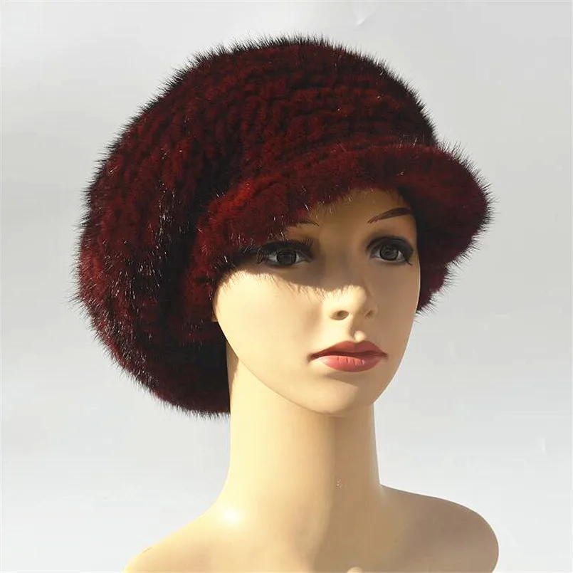 Real mink fur beret women's hat mink beret girl caps french style elegant hats for women cute winter flapcap gray red black  H51