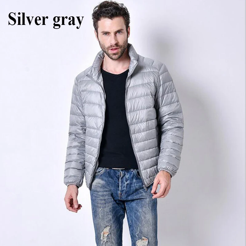 Silver gray Ультра-светильник, мужская куртка на белом утином пуху, мужской пуховик, подарок, тонкий пуховик, перо,, зима, осень, мужской повседневный пуховик, пальто - Цвет: Silver gray
