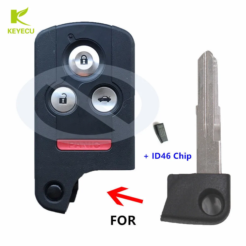 KEYECU-nueva hoja de llave de inserción de encendido sin cortar con Chip ID46 para Acura RL RDX Smart Remote