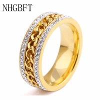 nhgbft 7mm women double row cz ring punk rock stainless steel gold spinner rings party jewelry dropshipping