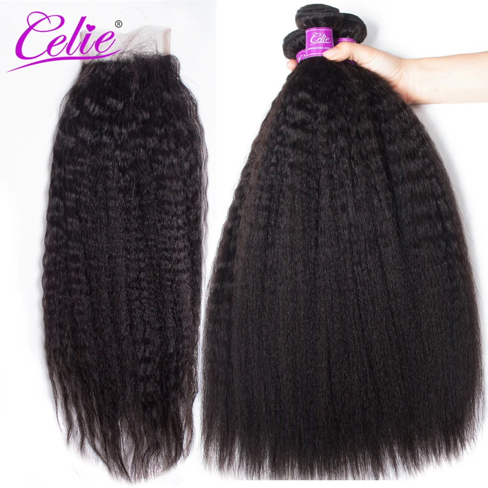 Прямые бразильские волосы Celie пучки с застежкой 3 пучка 4 шт./лот Remy|bundles with closure|bundles