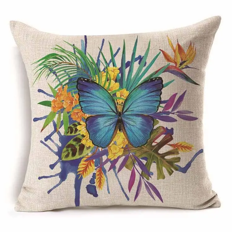 L 1Pcs 43*43cm Colorful Butterfly Floral Pattern Cotton Linen Throw Pillow Cushion Cover Car Home Sofa Decorative Pillowcase 40234 - Цвет: L