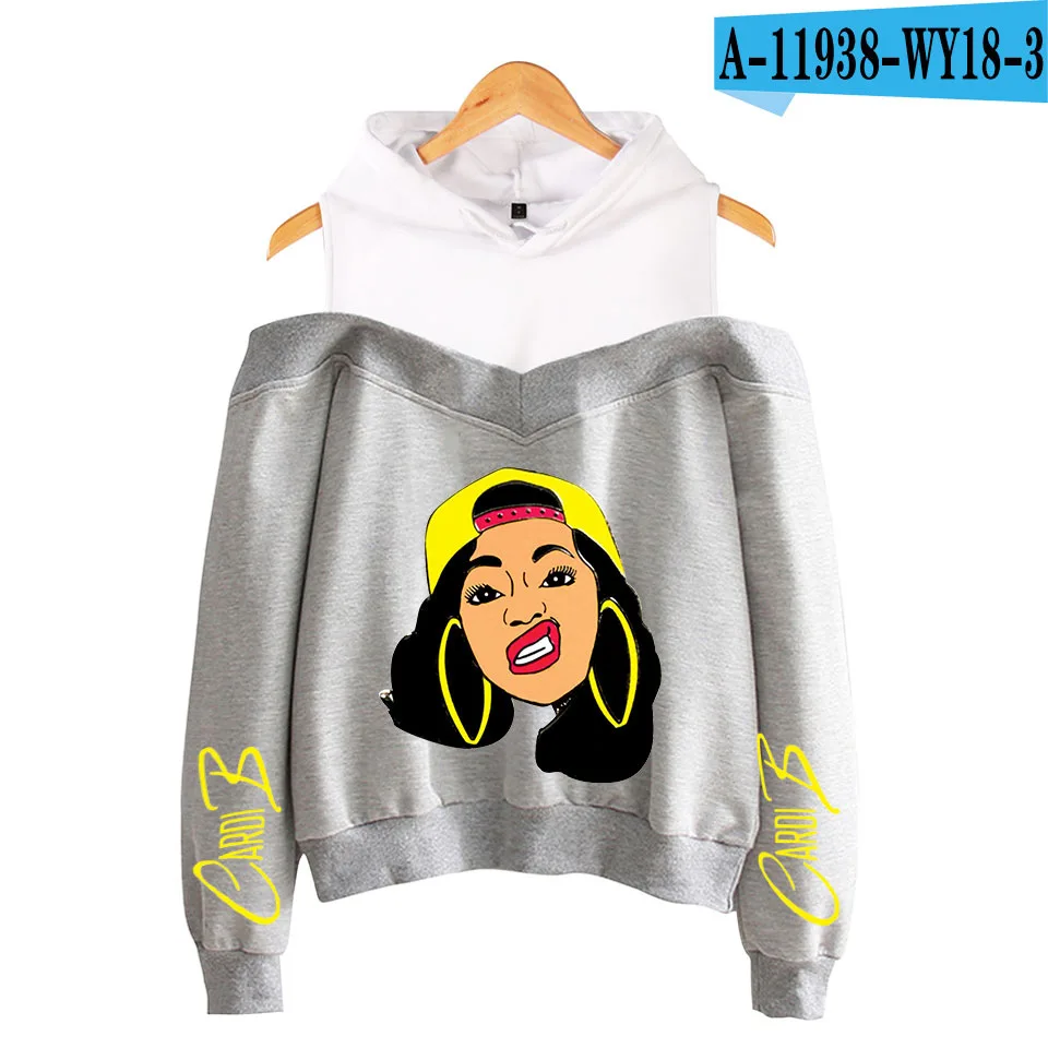 018 Rapper Cardib Cardi B негабаритная Толстовка Harajuku свитшоты женские с длинным рукавом с открытыми плечами эксклюзивная одежда с капюшоном Poleron Mujer - Цвет: 018
