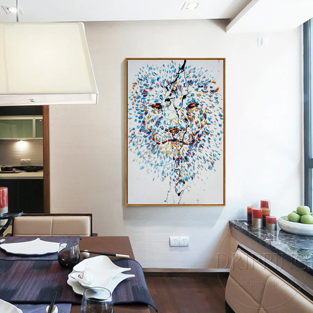 New Arrivals Style Hand-painted Abstract Lion Head Oil Painting on Canvas for Living Room | Дом и сад