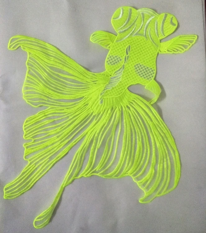A large fluorescent green embroidery goldfish patch Chiffon red applique for clothes | Дом и сад