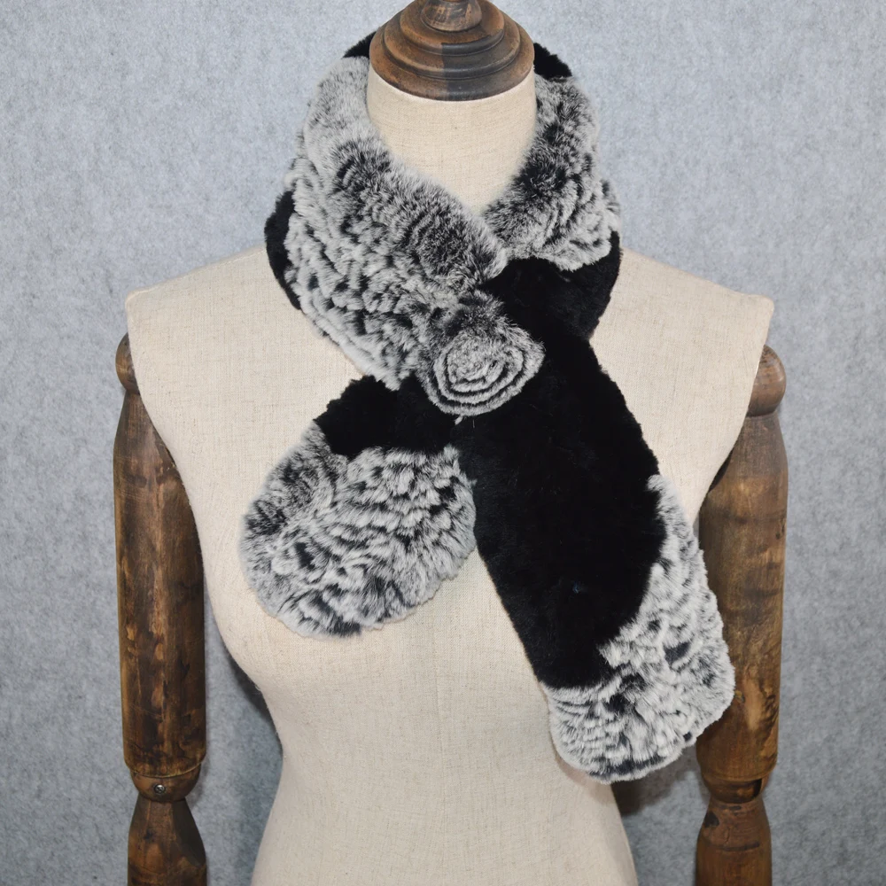 Лидер продаж вязаный шарф из натурального меха кролика Рекс женский зимний