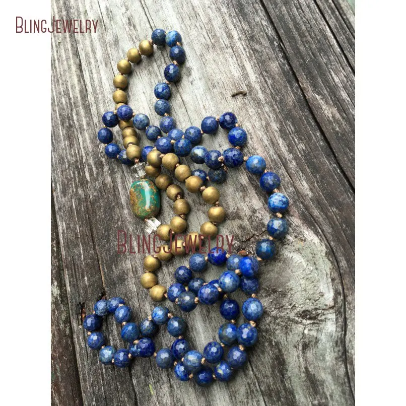 

Custom Necklace Long Layering Lapis Lazuli Frosted Hematite Hand knotted NM21474