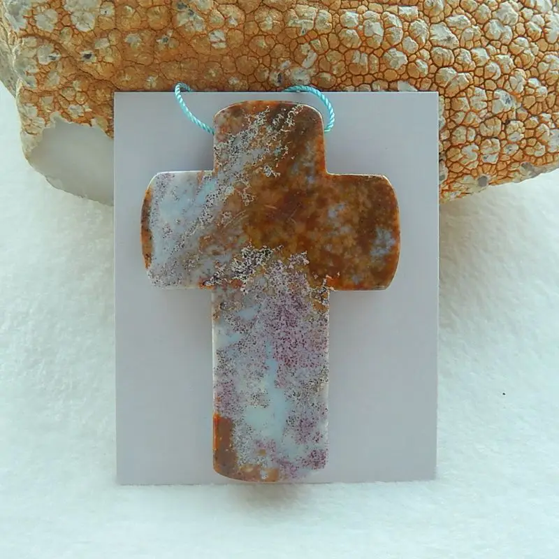 

Natuarl Carved Gemstone Ocean Jasper cross Pendant Cabochon ,61x41x8mm,28.1g