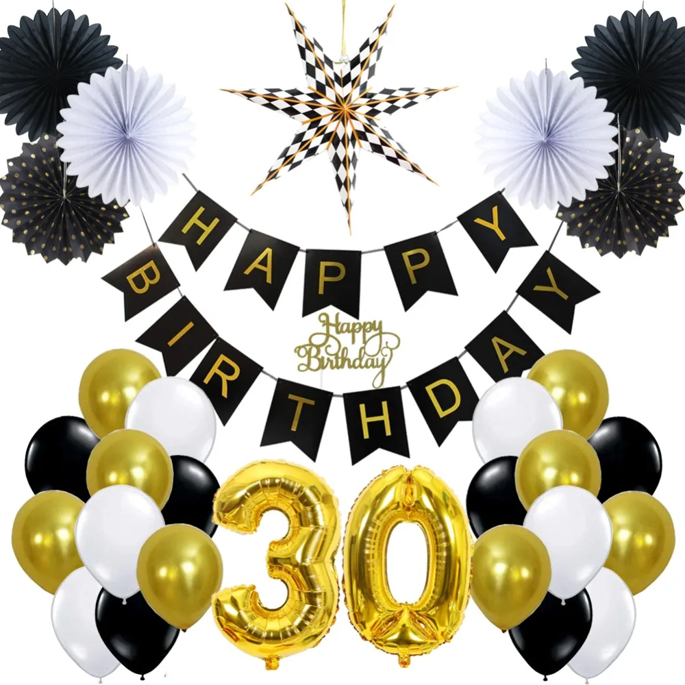 30th 40th 50th черный и золотой день рождения украшения для взрослых возраст