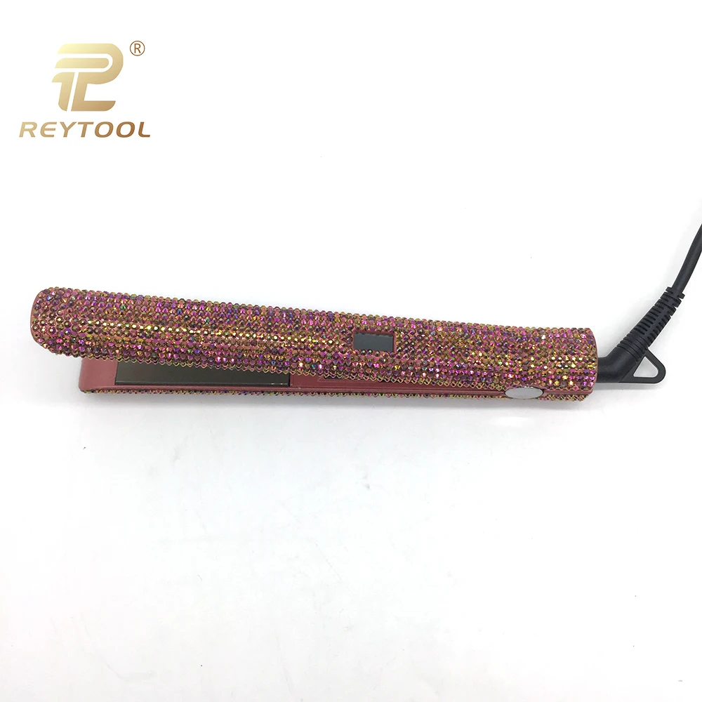 Выпрямитель для волос с кристаллами и ЖК дисплеем|titanium hair straightener|titanium hairstyling tools |