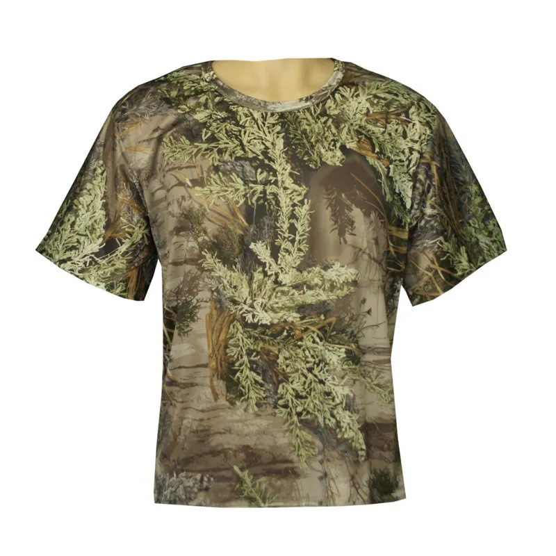 camouflage Лайкровая дышащая быстросохнущая камуфляжная футболка для охоты, рыбалки, походов, топы для мужчин размера плюс, свободная футболка с круглым вырезом и коротким рукавом - Цвет: camouflage