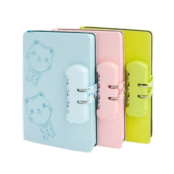 

Kawaii Cat PU Leather Hardcover Pocket Lock Password Notebook Journals Planner Personal Diary Book For Kids School Stationery