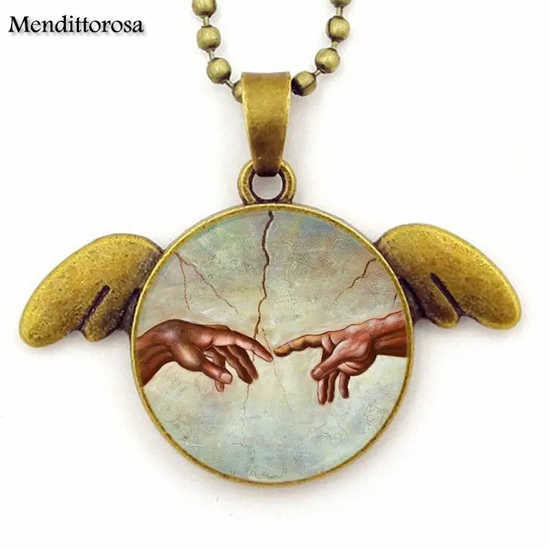 Создание Адама ожерелье со стеклянными кристаллами круглый бронза с крыльями