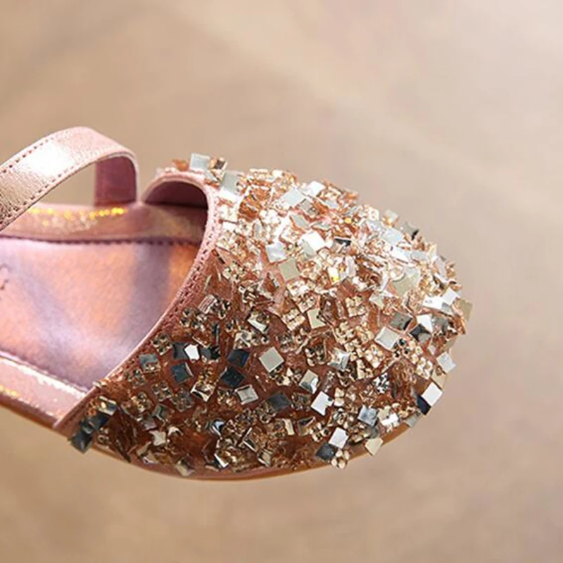 Сандалии для девочек с блестками детские пляжные босоножки бисером обувь