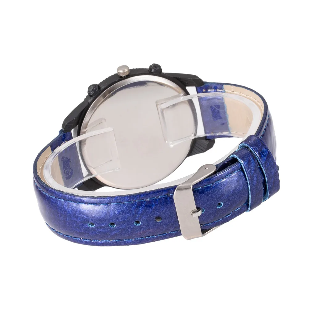 Модные Роскошные Кварцевые часы синий стекло Циферблат повседневное кожаный