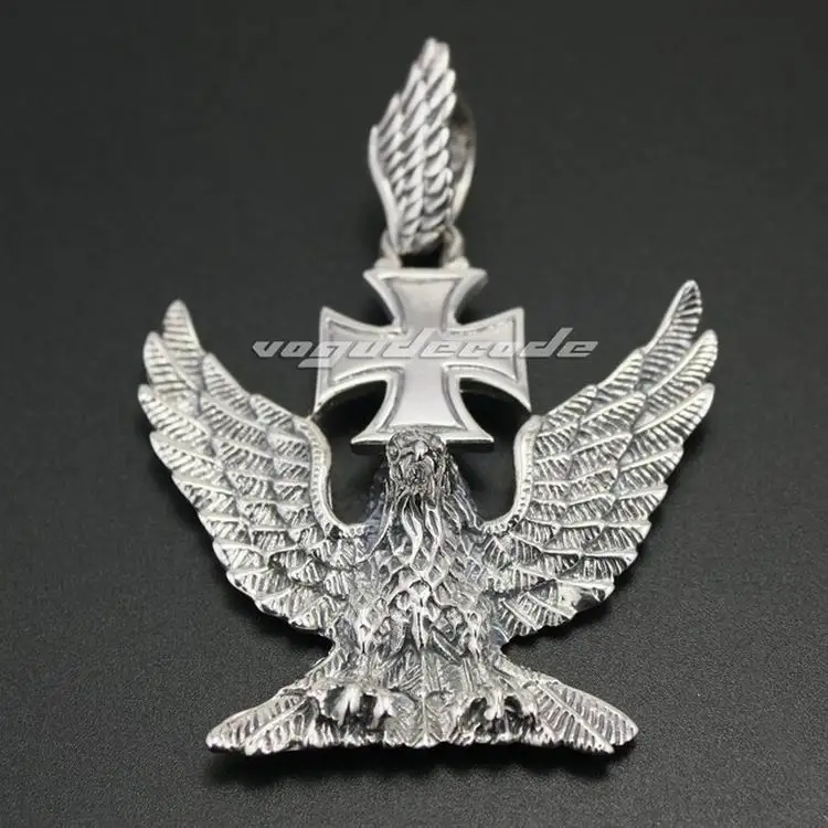 Pendant Only 925 пробы серебро Орел крест Мужская подвеска для байкеров 8C023 - Окраска металла: Pendant Only