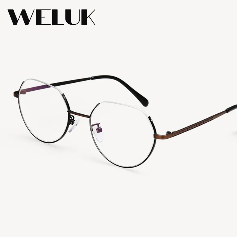 Weluk круглый Flat Top прозрачные очки Женщины Мужчины Металл близорукость моды