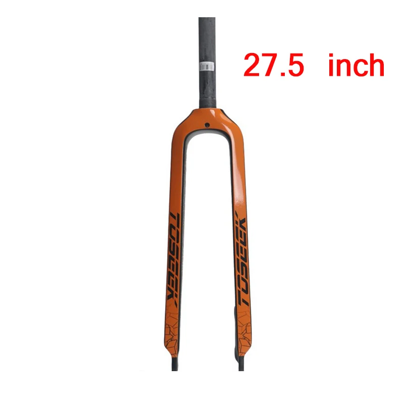 TOSEEK 26/27. 5/2" Углеродные вилки жесткие прямые MTB велосипед 1-1/8" Вилка Цветные горный велосипед Тормозные вилки Superlight - Цвет: Orange-27.5er