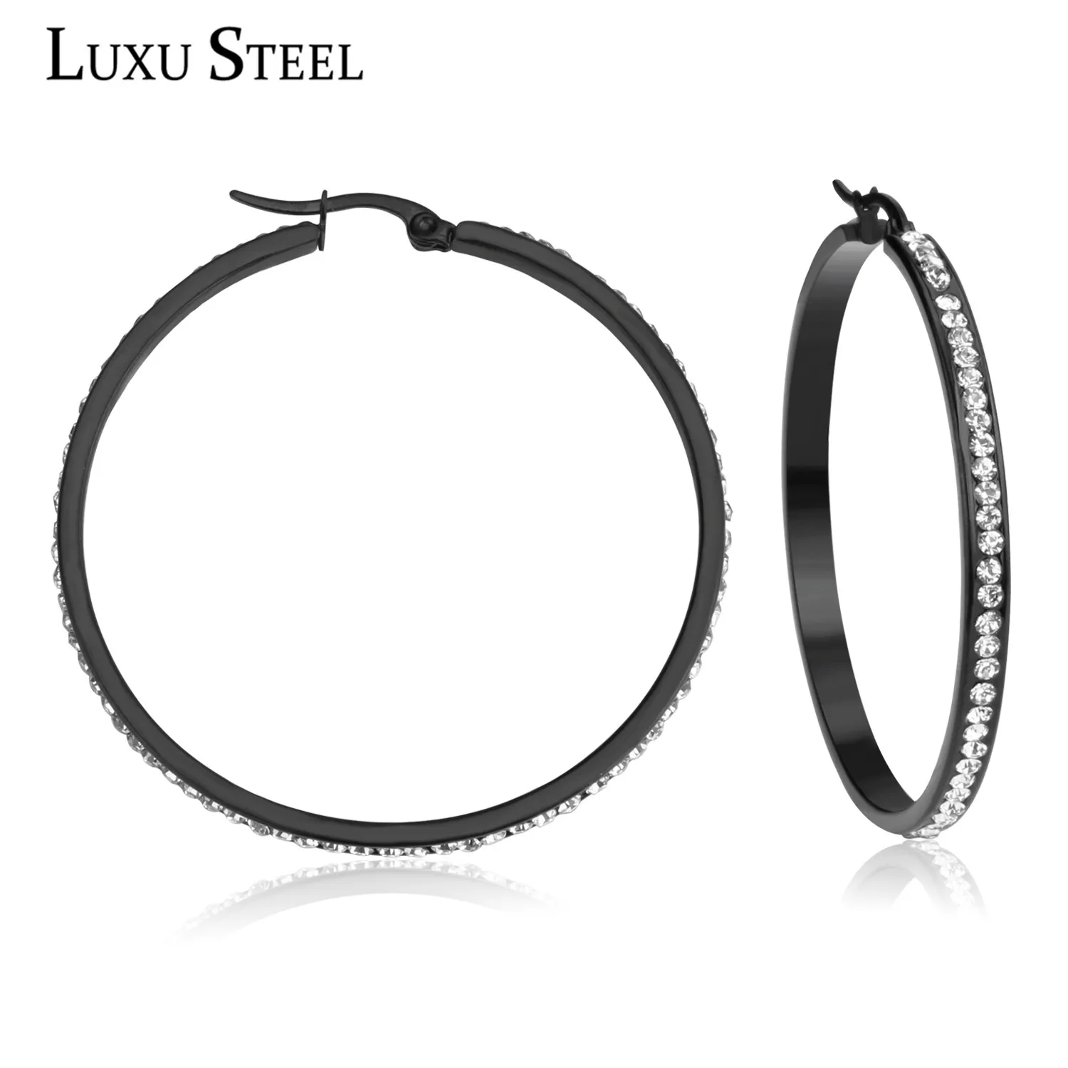 LUXUSTEEL 25 мм/35 мм/45 мм черные серьги кольца с очаровательным фианитом из нержавеющей