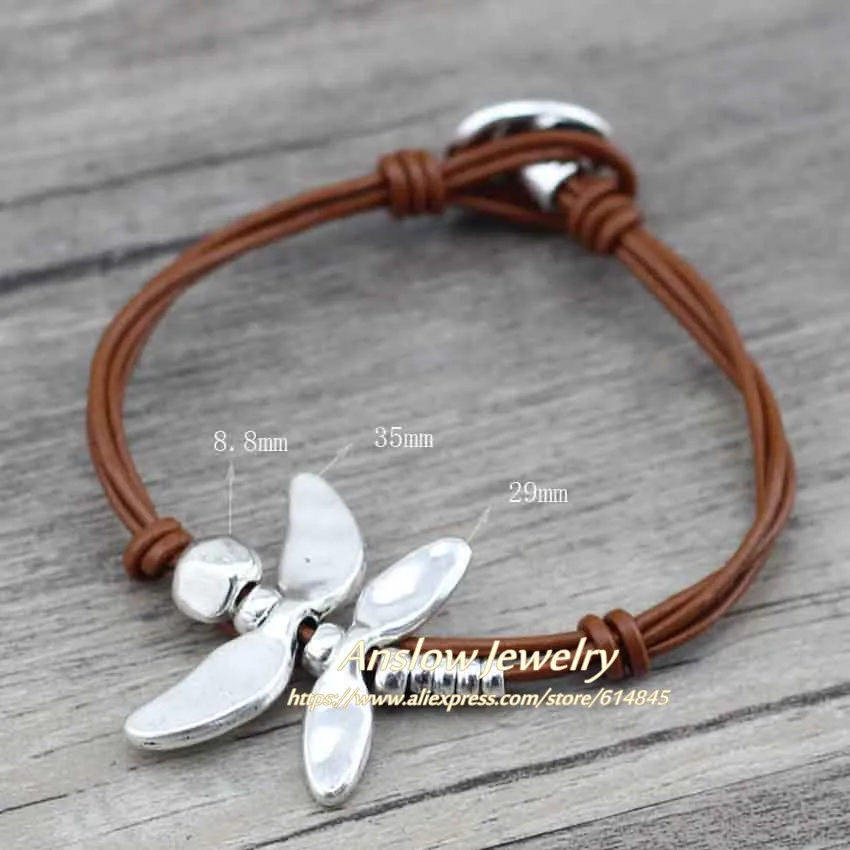 Бренд Anslow высокое качество модные ювелирные изделия Ретро стиль Drongfly кожаный