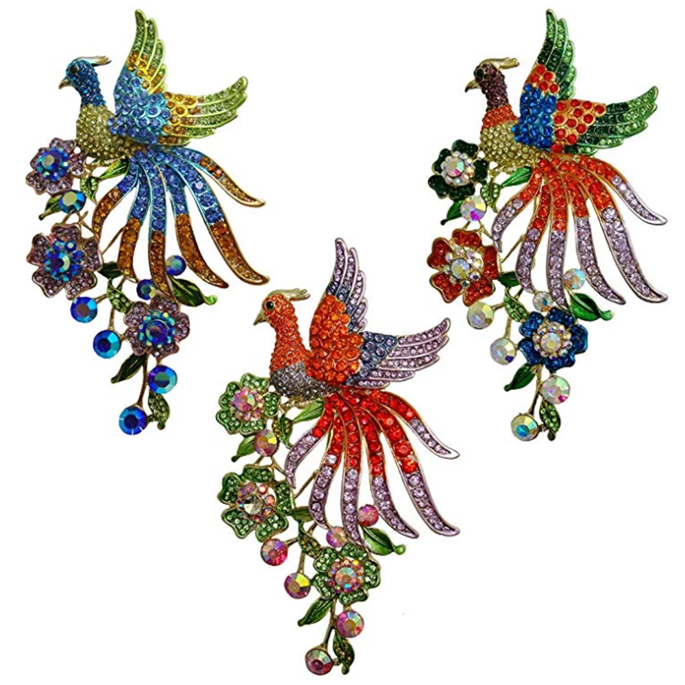100pcs Elegant rhinestone crystal peacock bird flower Brooch Pin with large Scarf Collar pin broach Gold Tone | Украшения и