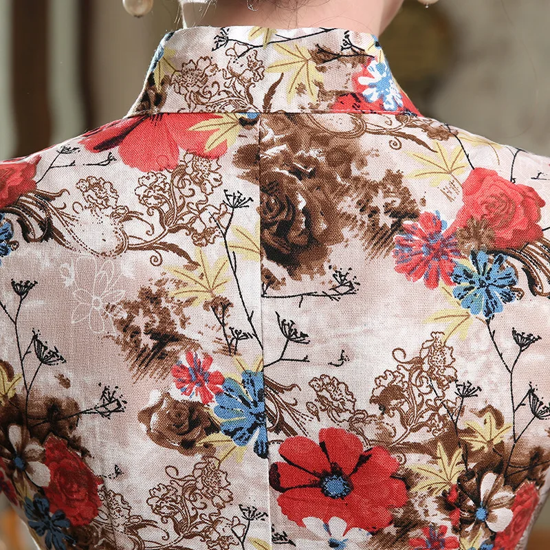 Sheng Coco женские Vestido Cheongsam Qipao осенние ретро женские длинные льняные хлопковые с новогодней елкой, бумажный платья большого размера 3XL