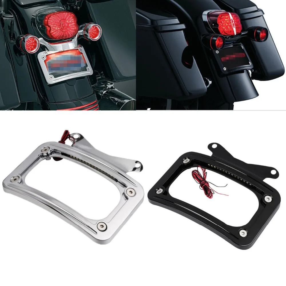 Motorcycle Curved License Plate Frames Mount W Running Light For Harley Touring Street Glide Road Glide Road King 2017-2021 2019