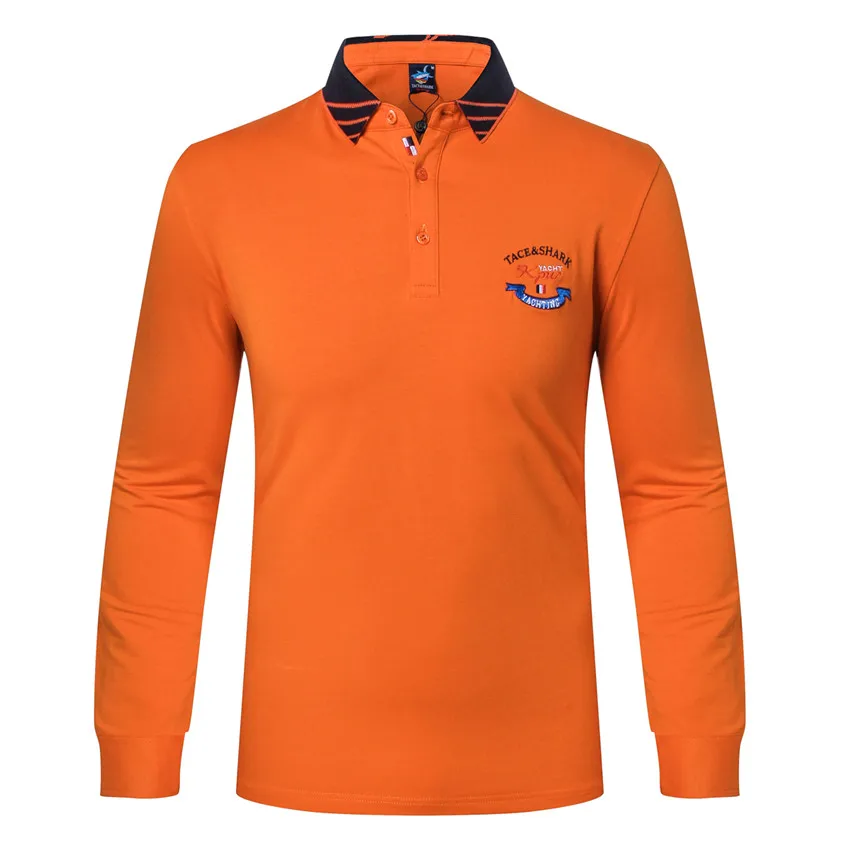 Оранжевый Футболка Tace& shark новые продукты Мужская футболка Billionaire лацканы вышивка хлопок Бизнес Повседневная футболка с длинными рукавами - Цвет: Оранжевый