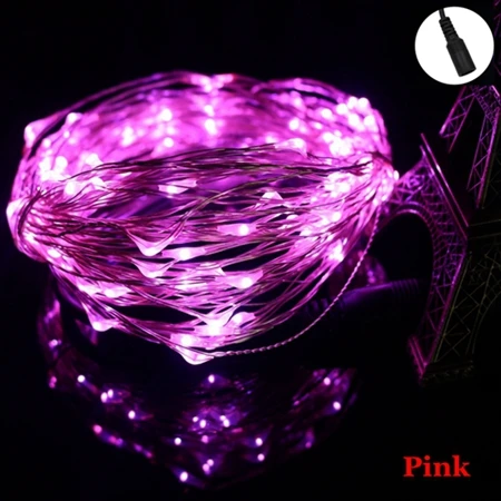 Pink DC12V Светодиодный Сказочный светильник s Led серебристый медный провод струнный светильник s 10 м 20 м 30 м Рождественский светильник s Внутренний/наружный свадебный декоративный светильник - Испускаемый цвет: Pink