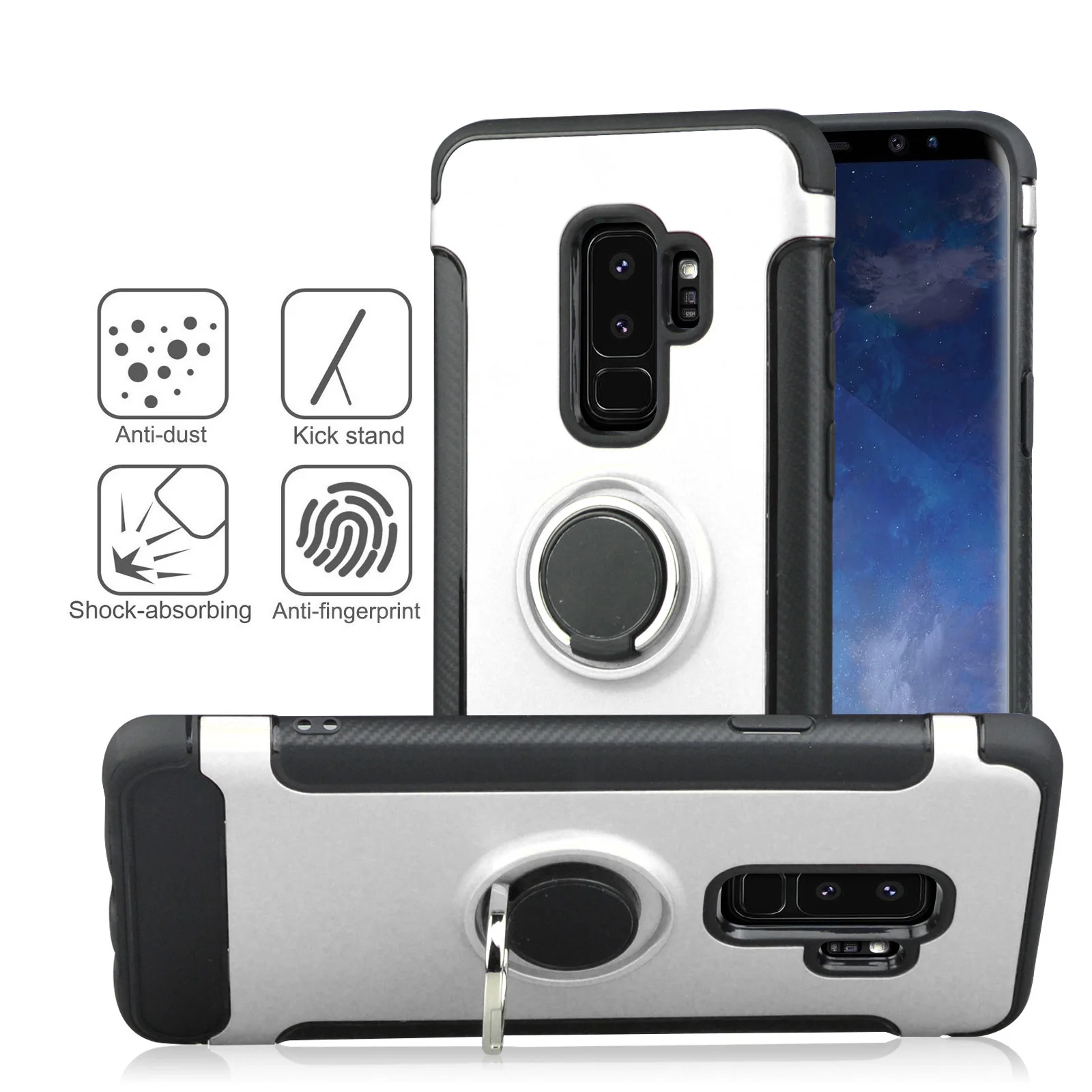 Противоударный вращающийся на 360 ° TPU + PC Ультратонкий карбоновый кольцевой