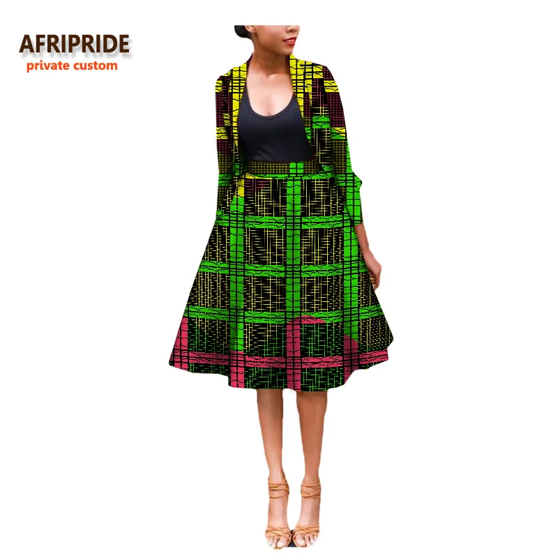 Осенний костюм для женщин AFRIPRIDE, Африканский костюм из двух предметов, топ с длинными рукавами+ юбка до колен, официальное рабочее место, A722632 - Цвет: 270J