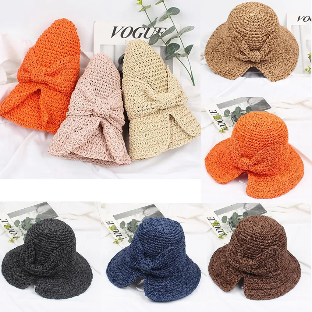 Летние соломенные шляпы для женщин с бантом шляпа от солнца широкими полями