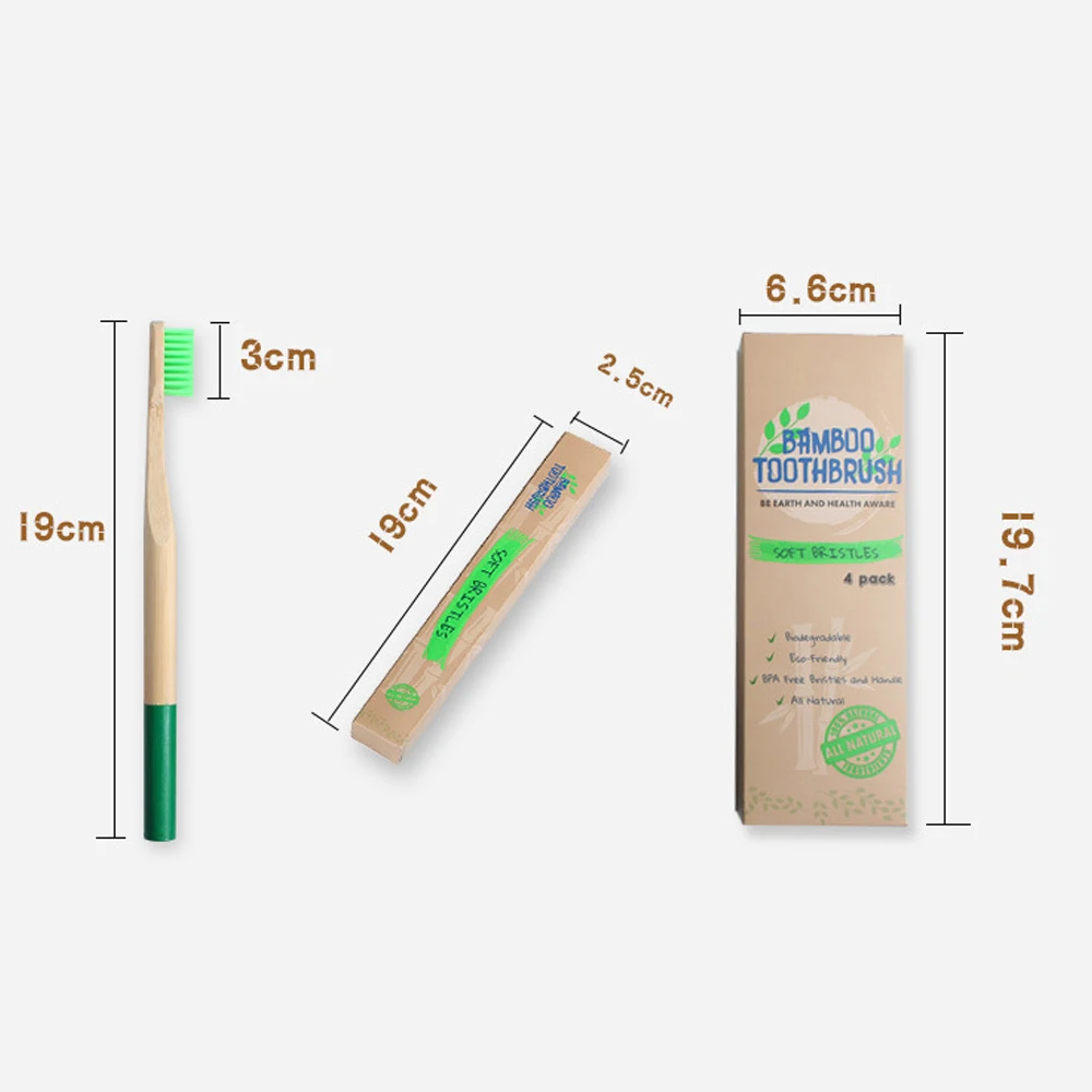 4 шт бамбуковая Зубная Щетка Оптом натуральная низкоуглеродная Экологичная