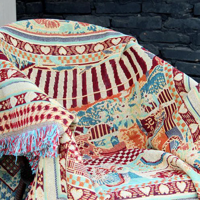 Богемное одеяло для дивана, вязаное кресло, чехол для дивана, полотенце, геометрический Коврик, мягкий хлопок, для путешествий, Тканое, для велосипеда, гобеленовое постельное белье