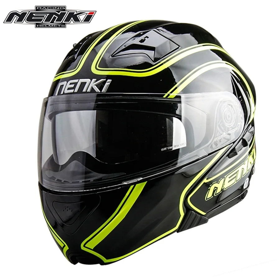 black yellow 1 шт., NENKI DOT, двойной козырек, флип-ап, ECE ABS, мотоциклетный шлем для гонок, мотокросса, модульный, полный, мотоциклетный шлем - Цвет: black yellow