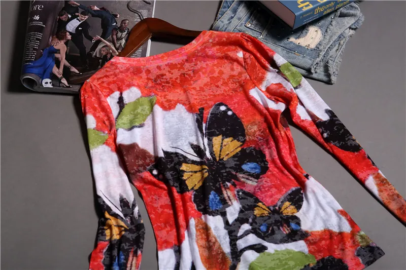 Модная популярная облегающая футболка с двойным принтом бабочки Новое