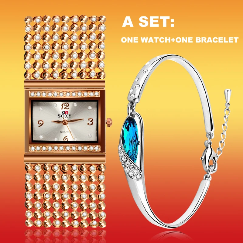 

Women Luxury Golden Watch Set Brand SOXY Watches Mujer Relojes Dress Quartz stainless steel elegant Female Bracelet wristwatches
