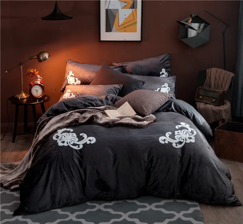 Fleece fabric Duvet Cover Set Embroidery Bedding Bedsheet Pillowcase Bed Quilt Bedlinen Bedclothes | Дом и сад