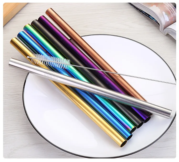 2 шт. многоразовая широкая металлическая соломинка 304 из нержавеющей стали прямая